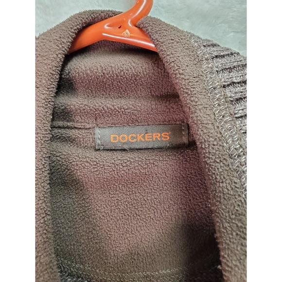 DOCKERS Sweater Mens Large Brown Cable Knit Long Raglan Sleeve 1/4 Zip Pullover - Picture 7 of 7
